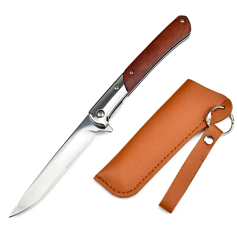 Hot sale Outdoor Fishing hiking hunting folding knife 440 steel super sharp portable folding blade wood pocket knife with sheath