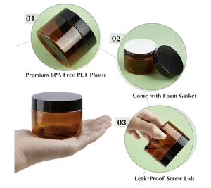 Tarros de plástico ámbar con tapas, rotuladores, etiquetas rellenables, pequeños, vacíos, redondos, marrones, contenedor de almacenamiento para cosméticos, 4 Oz - Product Image 4