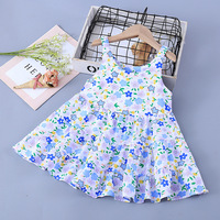 Gaun Musim Panas Baru untuk Anak Perempuan, Gaun Bertingkat dengan Motif Cetak, Tanpa Lengan, Model Tank, Bagian Atas Berpotongan, Bagian Bawah Mengembang dan Menyala