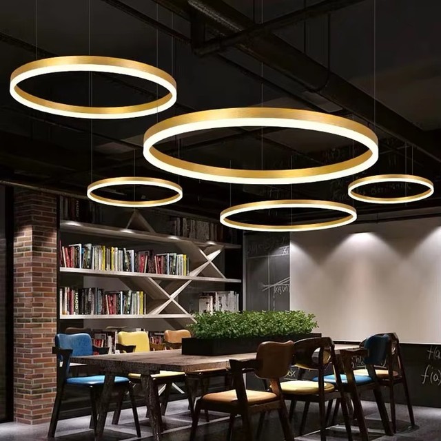 Modern Luxury Large LED Chandelier Light Modern Living Room and Hotel Circle Line Pendant Ring Contemporary Round Chandelier