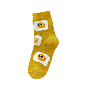 Crew <b>Socks</b> Women Cartoon Snack Pattern Mid Calf Breathable Sweat Absorbing Regular Casual <b>Socks</b> With Fried Egg Burger Fries - Product Image 5