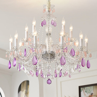Lámpara de Araña Moderna y Elegante de Cristal Morado, Luces Colgantes LED E14 de Altura Ajustable para Comedor de Villa, Decoración de Bodas