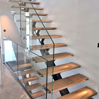 Escalier flottant en acier à grain de bois pour décoration intérieure de villa, monopoutre, droit, marches en chêne massif à grain de bois