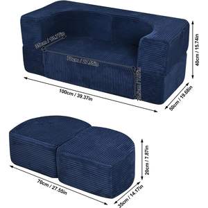 Sofá Modular Infantil Yoonnie Room de 2 Plazas, Tapizado en Pana, con Bloques de Espuma Multifuncionales y 2 Taburetes para Niños Pequeños - Product Image 2