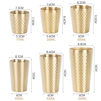 Vente en gros de mugs à lait modernes en acier inoxydable 304 martelé, à double paroi, isolés sous vide, écologiques, finition argent et or, pour les entreprises
