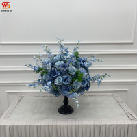 Bunga Artifisial Dusty Blue Rose Delphinium Bentuk Bola, Grosir Pabrik, untuk Dekorasi Meja Tengah Pernikahan dan Acara
