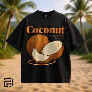 Camiseta gráfica de coco negra lavada, oversize, unisex, estilo streetwear, top retro vintage estampado de tela gruesa - Product Image 3