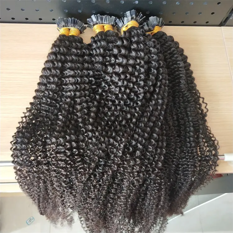 4b 4c Afro crespo riccio punta piatta estensioni dei capelli umani fatti a macchina capelli Remy malesi 1g/filo per donne nere