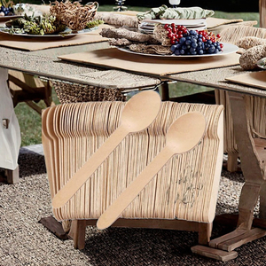 Ensemble de couverts jetables en bois de bouleau biodégradable et écologique, style classique, 16 cm 110 mm, sans danger pour les aliments, pour mariage, boîte blanche, cuillère, fourchette - Product Image 3