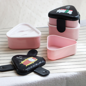 Japanese Triangle Bento <b>Box</b> Double Layer With Fork Pink <b>Lunch</b> <b>Box</b> For Kids And Adults - Product Image 1