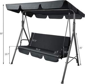 Balançoire de Patio, balançoire d'extérieur pour 2/3 personnes, balançoire de porche avec coussin épais amovible et auvent Convertible - Product Image 6