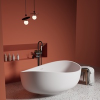 Baignoire élégante en surface solide blanche, autoportante, en résine de pierre, pour design intérieur de villa, résidentiel de luxe haut de gamme