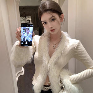 Sıcak kürk 2 parça Set kadın seksi kıyafetler uzun kollu kürk üst hırka ve pantolon iki parçalı setleri kulübü iki parçalı Set bayan giyim - Product Image 5