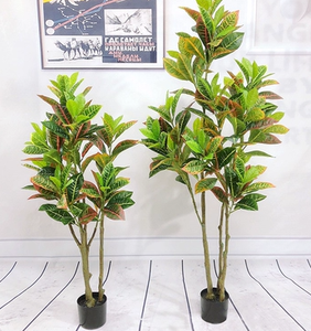 Planta Artificial de Interior <span class=keywords><strong>Codiaeum</strong></span> con Hojas Doradas, Árbol de Banyan Colorido, Decoración Tropical para Oficina y Jardín - Product Image 2