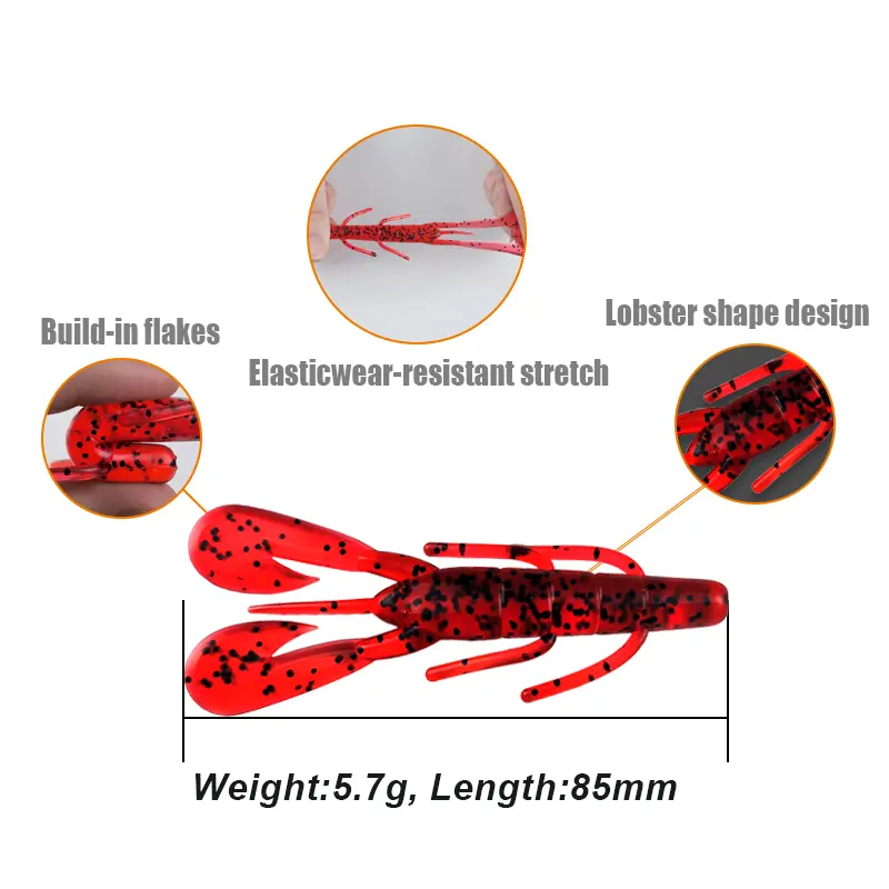 THORFORCE produk baru 85mm 5.7g umpan Lobster air segar PVC plastik shad memancing umpan lembut buatan umpan lunak untuk trout