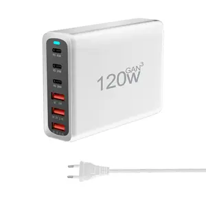 120w USB C 플러그 충전기 PD USB 벽 충전기 어댑터 6 포트 QC3.0 고속 충전 USB-C 데스크탑 간 노트북 충전기 맥북 용