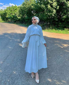 Premium tradizionale preghiera islamica abbigliamento etnico Dubai musulmano Ramadan <span class=keywords><strong>arabo</strong></span> colletto rovesciato abito Hijab Abaya <span class=keywords><strong>bianco</strong></span> - Product Image 6