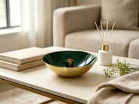 Plateau rond en métal pour bougies avec 4 coupelles à bougies, plateau blanc et bord doré, candélabre décoratif pour table