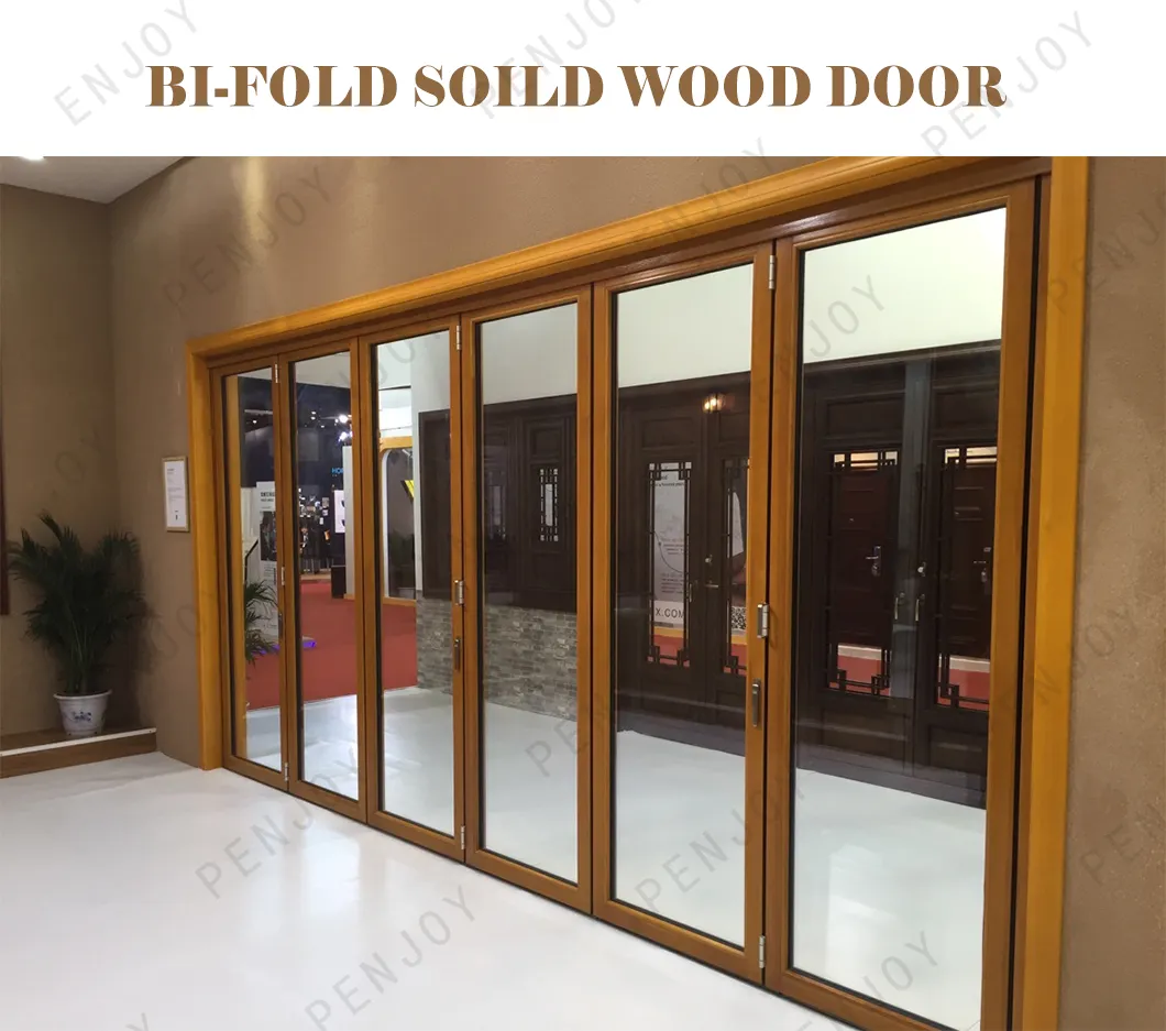 Penjoy High quality wooden bi folding door with imported hardware pine wood oak wood profile