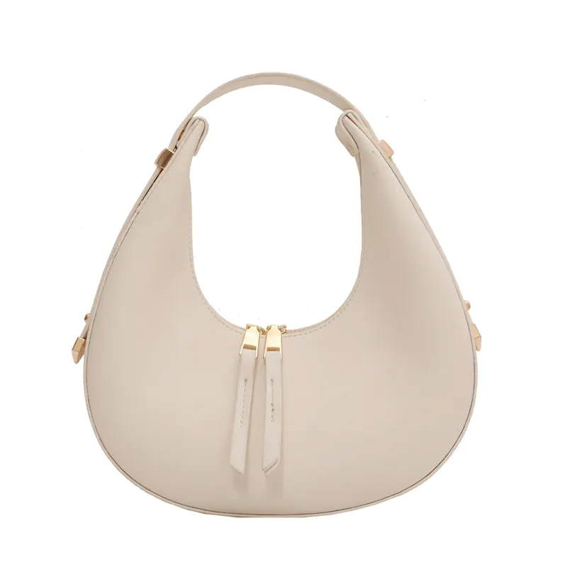 Vente en gros 2024 sacs fourre-tout design en cuir PU mode sacs à bandoulière demi-lune de couleur unie simples avec sangle décoration pour femmes