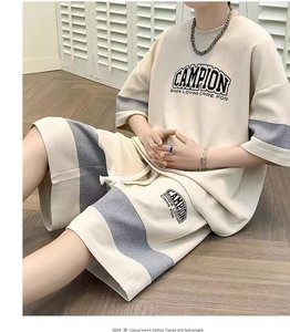 Hong Kong New Summer Two-Piece Set Loose Waffle Five-Quarter Sleeve Youth <strong>Clothing</strong> With Personality Print Wind Suit <strong>Vivid</strong> Colors - Product Image 4