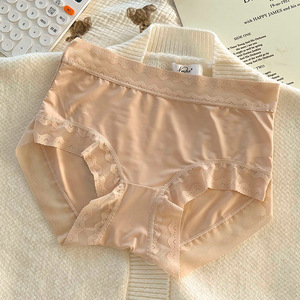 Sweet Soft Skin-friendly Floral Lace Anti-Bacterial Nylon Mulberry Silk Women's High-Rise Stretch Breathable <b>Panties</b> - Product Image 1