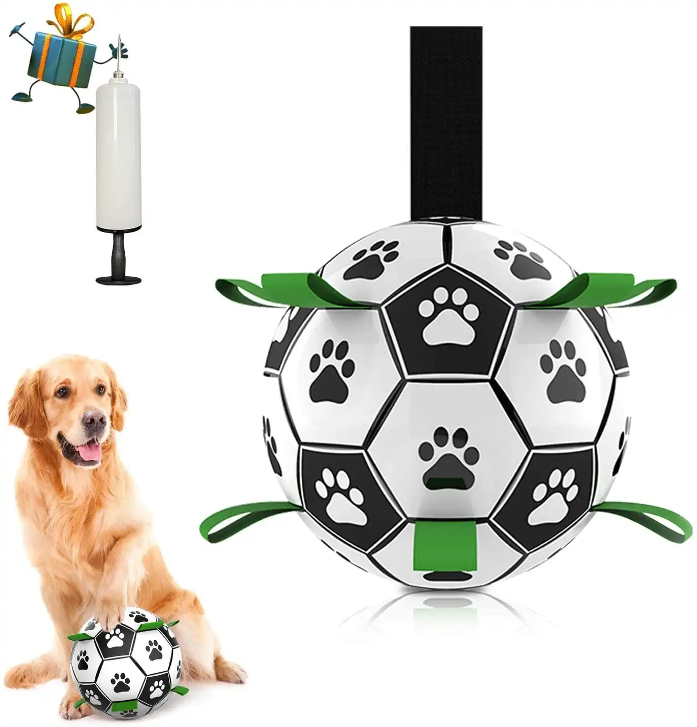 Mainan Bola Sepak Bola Anjing dengan Tab Genggam, Mainan Tali Penarik Anjing Interaktif, Bola Anjing Tahan Lama