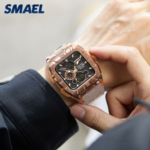 SMAEL 8135 Reloj deportivo analógico-digital para hombre, caja cuadrada de aleación, correa de silicona suave, cronógrafo, resistente al agua hasta 50 m, pantalla LED Lumi - Product Image 3