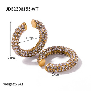 Clip d'oreille Hip Hop en acier inoxydable plaqué or 18 carats pour hommes et femmes avec trou d'oreille gratuit plein de diamants de luxe en zircon coloré <span class=keywords><strong>Crea</strong></span> - Product Image 4