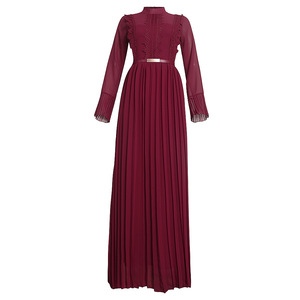 Vêtements pour femmes africaines sur <span class=keywords><strong>AliExpress</strong></span> : Robe élégante plissée en mousseline de soie à manches longues, avec un design cintrant et une ceinture. - Product Image 3