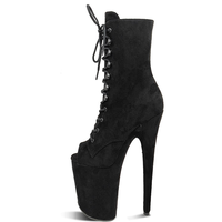 Bottines courtes à plateforme rouge sexy en super daim de 20 cm, talons hauts, chaussures de danse prisme chromé pour pole dance, talons transparents