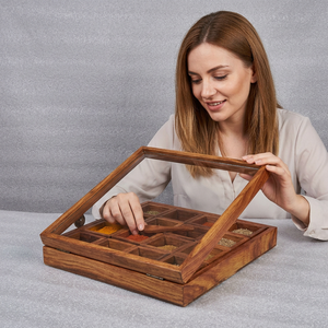 Boîte à épices en bois avec couvercle, qualité alimentaire, écologique, compatible lave-vaisselle, carrée, collection artisanale, étanche, résistante aux rayures - Product Image 1