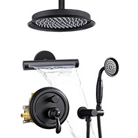 Ensemble de robinetterie de douche vintage Homekicen à 1 poignée, avec bec de baignoire cascade de plafond de 9 pouces, en acier inoxydable et laiton, finition noir mat