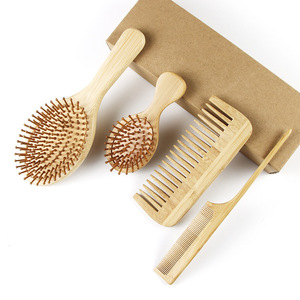Eco-Friendly Custom Logo Bamboo Massage <b>Hairbrush</b> Set Wide Tooth Scalp Wood Bristle Comb Sustainable Haircare Product - Product Image 2