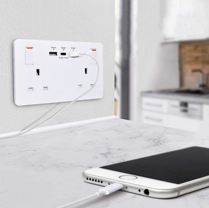 New tường điện tiêu chuẩn 13A 2 Gang Switched ổ cắm kép USB Loại C Outlet, đơn cực anh tường Switched ổ cắm Trắng chuyển đổi - Product Image 5