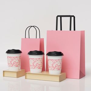 Sacs en papier kraft colorés, durables, pour emballage de café, à poignée, motifs mignons, recyclables, réutilisables, vente en gros - Product Image 3