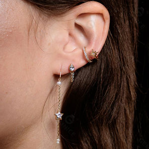 Gemnel New Arrival: Star And Pearl Asymmetrical Threader <b>Earrings</b> Versatile for Layering - Product Image 4