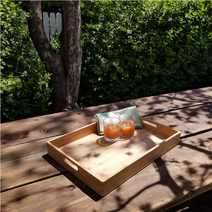 Plateau de service rectangulaire en bambou, style simple, pour café, collations, repas, préparation alimentaire, pain, fruits - Product Image 2
