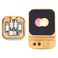 Kit de Cable de Datos de Carga Rápida Portátil 4 en 1 con Logotipo Personalizado y Banco de Energía Inalámbrico, Caja de Almacenamiento de Bambú Ecológica