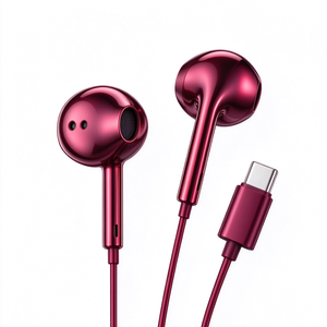 Audífonos Intrauditivos con Cable Tipo C en Color Plateado Cromado, Audífonos Metálicos con Cable en Rosa, Azul y Borgoña - Product Image 5