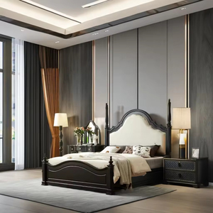 Lit Double Moderne Rétro Américain en Bois de Chêne Massif avec Rangement, Luxueux et Rembourré, Tailles 1.5m/1.8m, Style <span class=keywords><strong>Français</strong></span>, Doux et Lumineux, pour Chambre Parentale - Product Image 3