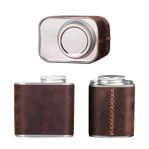 Boîte <span class=keywords><strong>de</strong></span> rangement classique en cuir véritable artisanal - Pot en métal hermétique avec valve d'évacuation - Product Image 5
