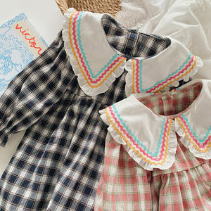新しい秋かわいいチェック柄セーラーカラー薄い長袖ベビードレス子供女の子アウター服0-5ys女の子のための子供服 - Product Image 6