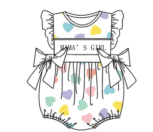Baju Bayi Smocked Mama's Girl dengan Nama Kustom, Dua Pita, Motif Cinta, Romper Bubble Musim Panas Rajutan 100% Katun - Product Image 5