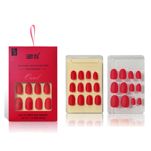 Lot de 24 <span class=keywords><strong>faux</strong></span> <span class=keywords><strong>ongles</strong></span> à presser pré-collés Sweet Rose, rouge mat, ovales, courts, couvrants, pour femmes - Product Image 3