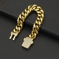 Chaîne cubaine Miami en acier inoxydable plaqué or 18 carats PVD, largeur 18 mm, style hip-hop, avec boucle en zircon