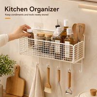 Organisateur de salle de bain mural mobile sur mesure en maille blanche avec crochets, sans perçage, étagère de rangement pour douche
