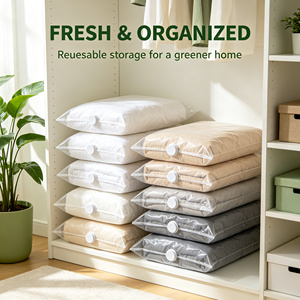 Sacs de rangement sous vide transparents avec pompe manuelle, pochettes de compression PA PE pour vêtements, literie, voyage - Product Image 2