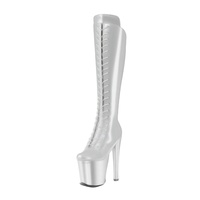 Bottes à plateforme imperméables mi-hautes à talon aiguille, fermeture éclair latérale, à lacets, édition filet 20 cm, doublure en similicuir pour la danse sur barre et les boîtes de nuit