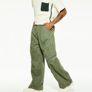 Logo personnalisé rétro avec poche jambe large <span class=keywords><strong>toile</strong></span> jean droit motif plat avant taille moyenne pantalon cargo pour hommes - Product Image 5
